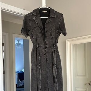 Skies are Blue Washed Black Short Sleeve Denim Jumpsuit